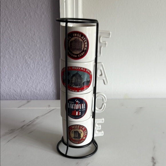 Cuban Themed Ceramic Mug Set with Stand new no tags - Picture 1 of 3